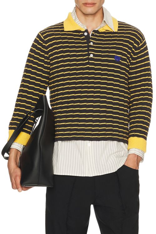 Rice nine ten Knitted Cropped Polo Shirt in Black - Black,Yellow. 2 also