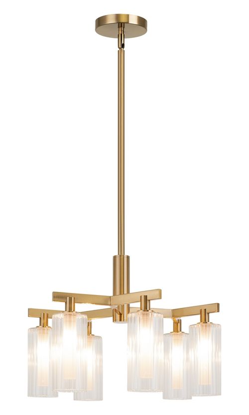 Aged Gold Brass Six Light Chandelier from the Kristof Collection