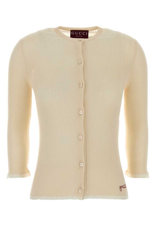 Ribbed Cotton Cardigan — Beige