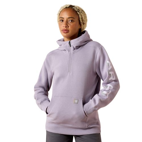 Women's Rebar Lightweight Logo 1/2 Zip Hoodie Long Sleeve in Purple Ash Thistle, Size Large, by