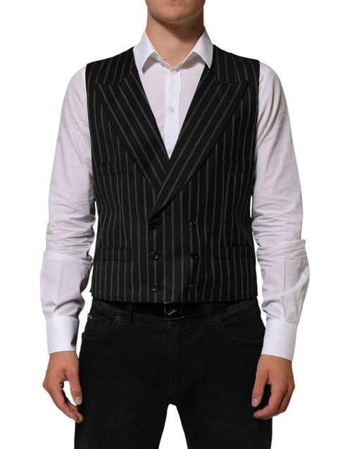 Pinstriped Wool Vest — Black