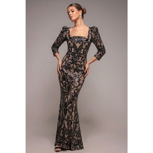 Goddiva Square Neck Scalloped Lace Maxi - Black