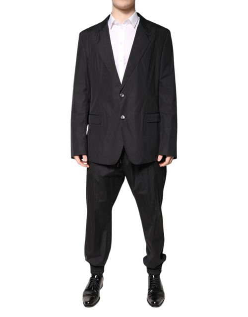 Cotton Single Breasted Pant Suit — Black