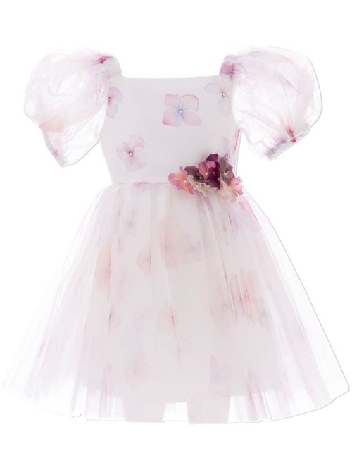 Floral-print tulle dress - White