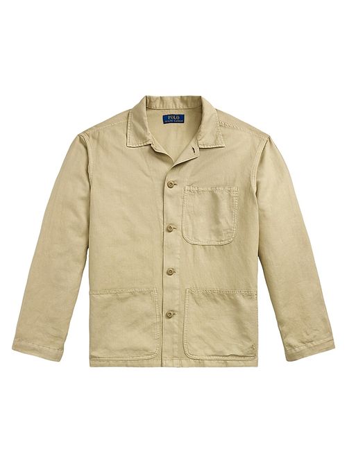 Men's Logo-Embroidered Linen-Cotton Overshirt - Coastal Beige