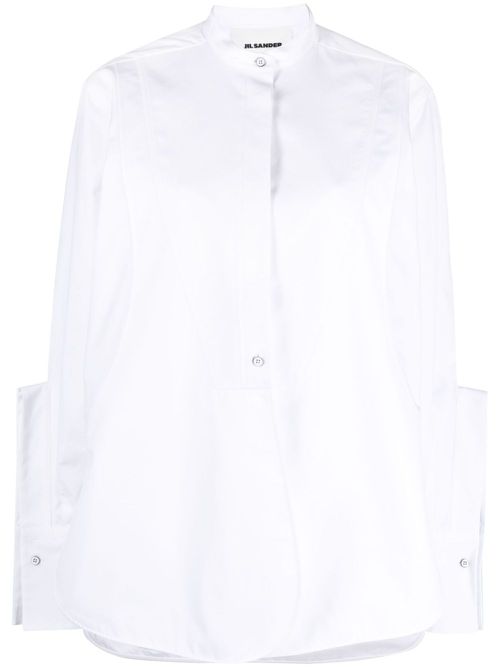 Band-collar panelled cotton shirt - White