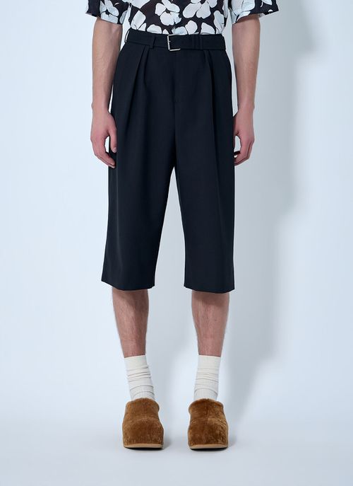 Pleated Wool Knee-length Trousers - Man Pants Black Eu