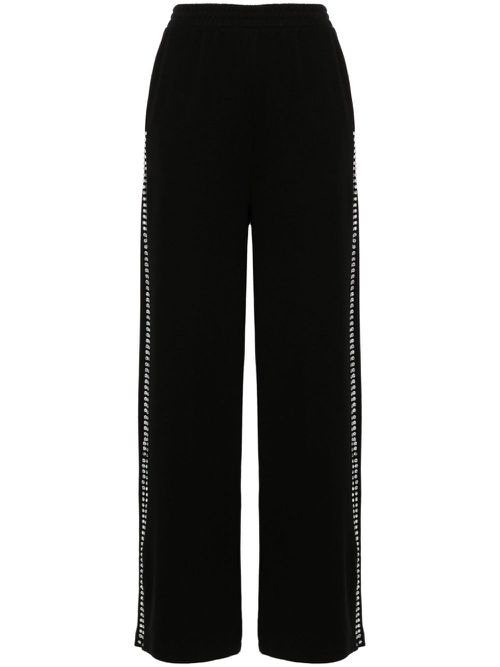 Rhinestone-embellished cotton track pants - Black
