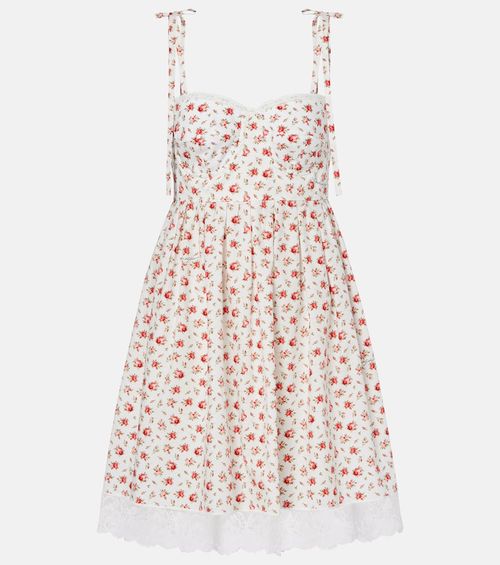 Floral lace-trimmed cotton-blend poplin minidress