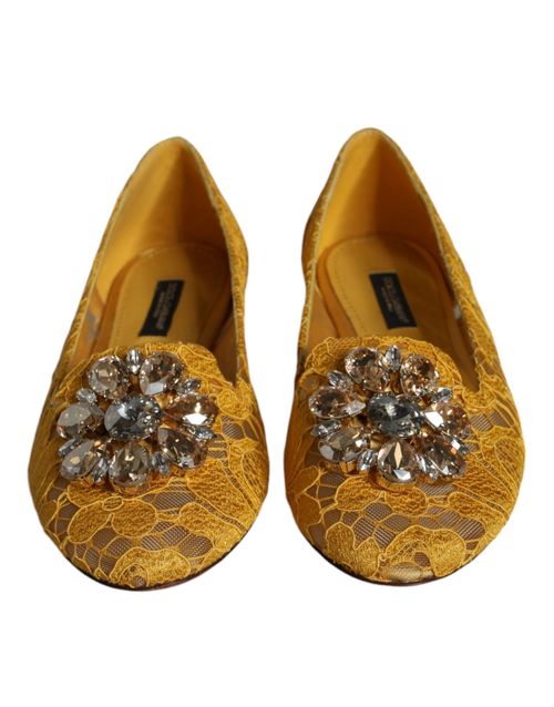 Lace Crystal-Embellished Flat — Yellow