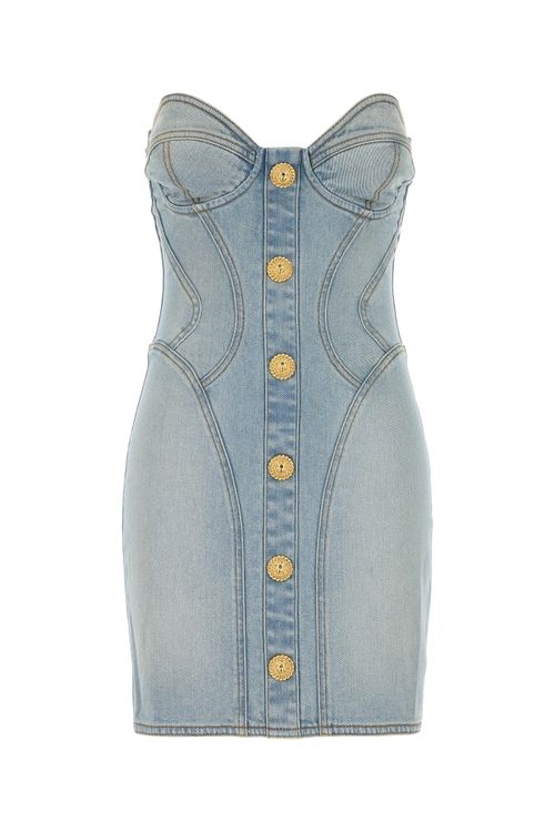 Button-Front Denim Corset Dress — Blue