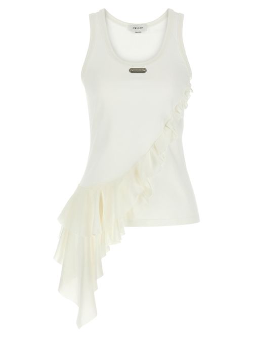 Asymmetrical Ruffle Cotton Tank Top — White