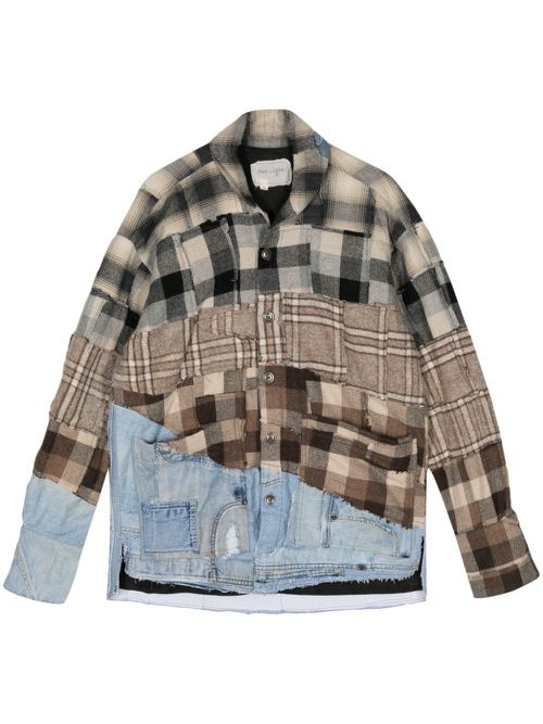 Checked patchwork shirt jacket - Neutrals