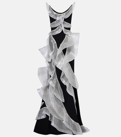 Refraction sequined ruffled gown