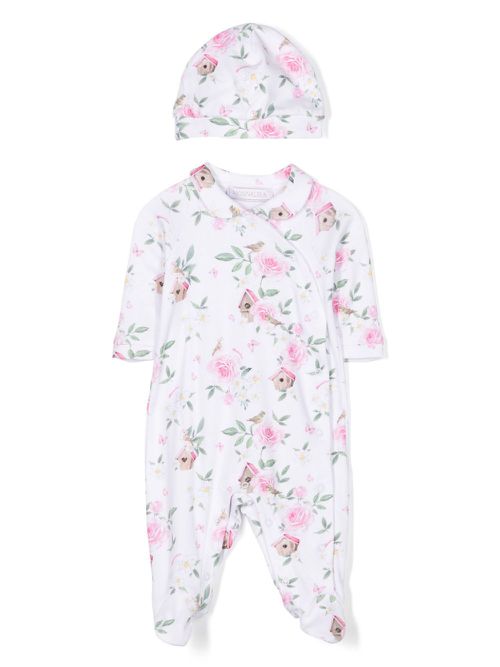 Floral-print cotton babygrow set - White