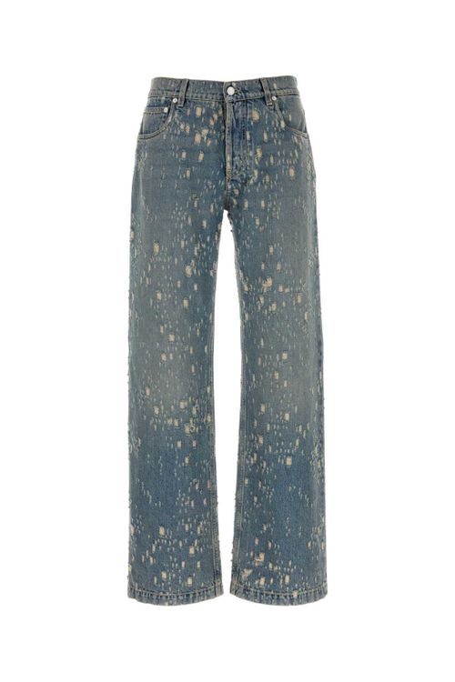Bleached Cotton Denim Jeans — Blue