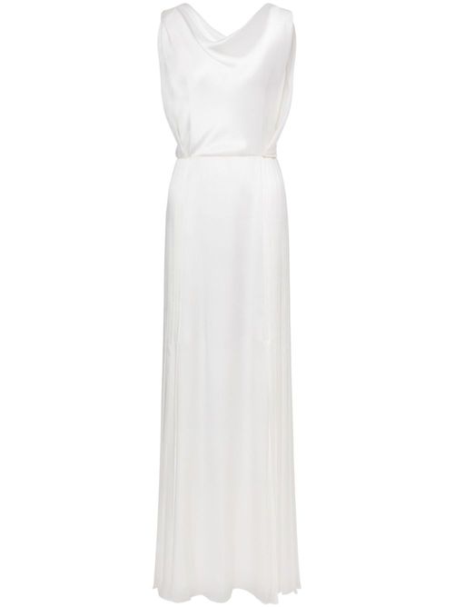 Pleat-detail satin dress - White