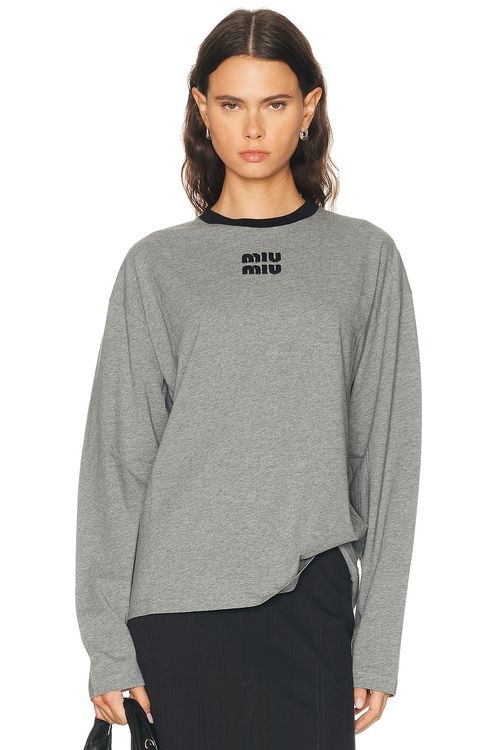 Miu Miu Jersey Top in Grigio & Nero - Grey. M also in
