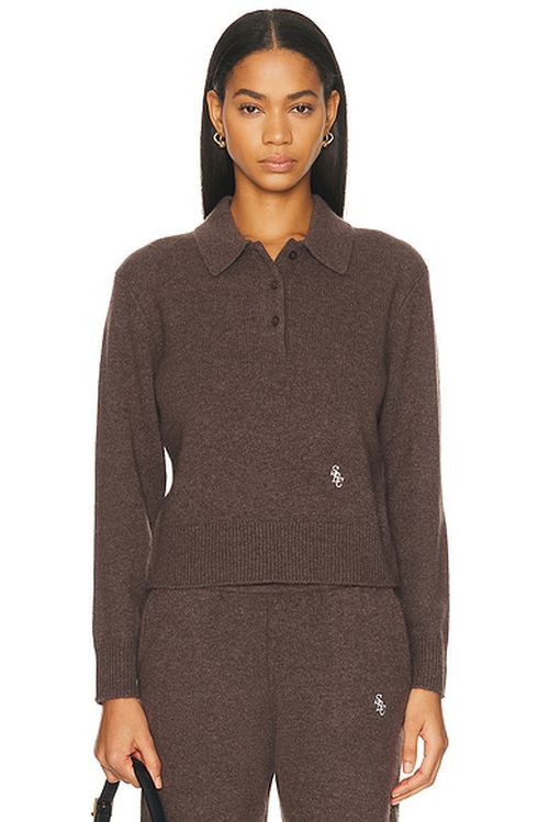 Sporty & Rich SRC Cashmere Polo Sweater in Toffee - Brown. L also in M, S
