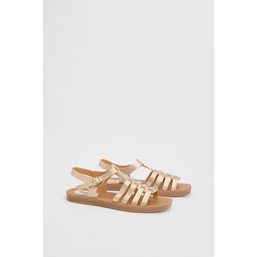 Good For The Sole Womens : Dami Faux Leather T-Bar Flexisole Flat Sandal - Gold