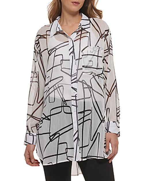 Printed High Low Button Front Shirt