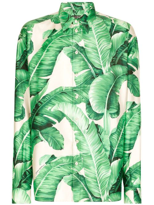 Leaf-print silk shirt - Green