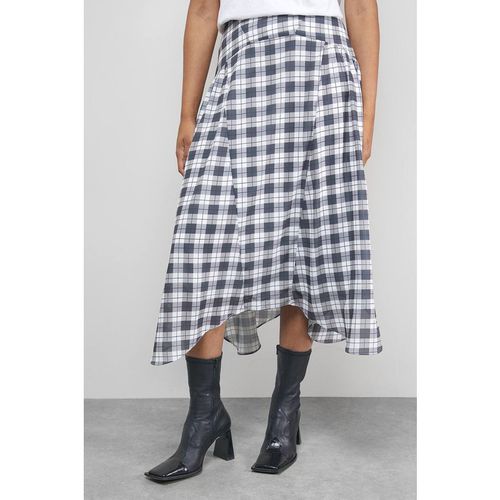 Warehouse Women's Tony Check Chiffon Asymmetric Midi Skirt in Black