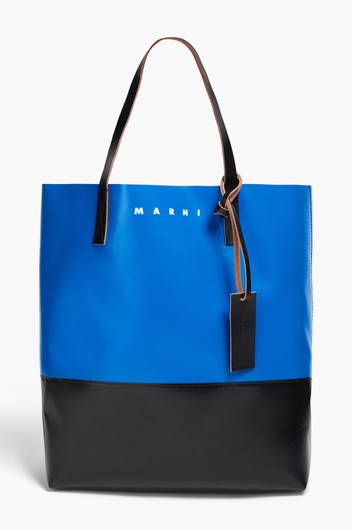 Tribeca leather-trimmed coated-canvas tote - Blue - OneSize
