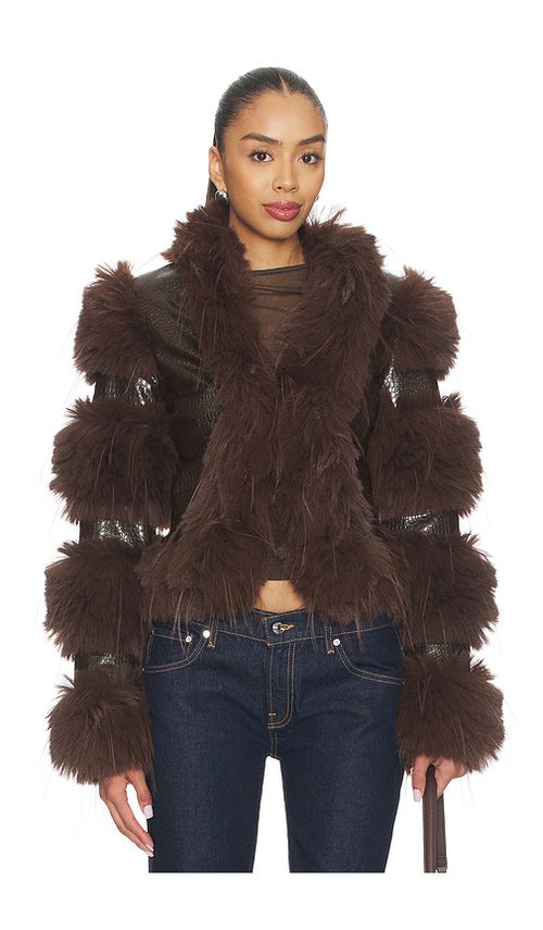 CULTNAKED Faux Fur Caterpillar Coat in Brown. XS. Also in L, M