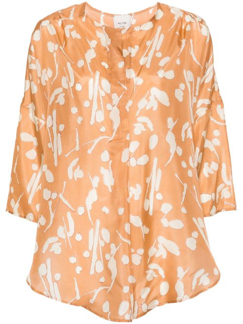 Abstract-print silk blouse - Brown