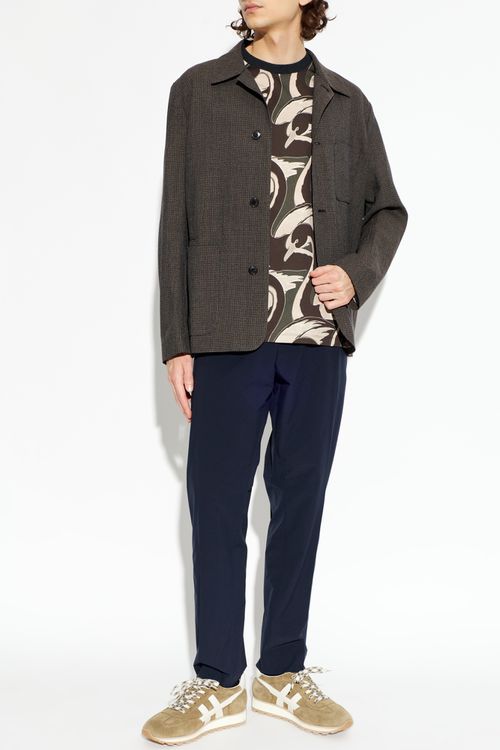 Wool Blazer With Check Pattern, Men's, Brown