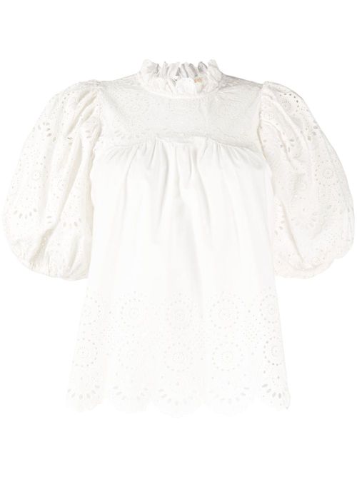 Puff-sleeve cotton blouse - White
