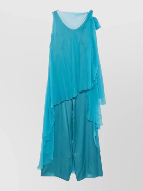 Alberta Ferretti - silk jumpsuit asymmetric hem bow detai