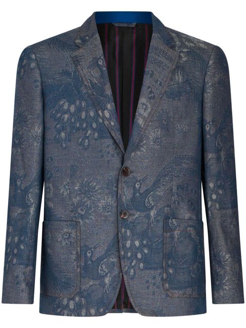 Patterned-jacquard denim blazer - Blue