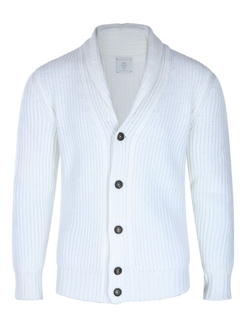 Shawl-collar ribbed cardigan - White