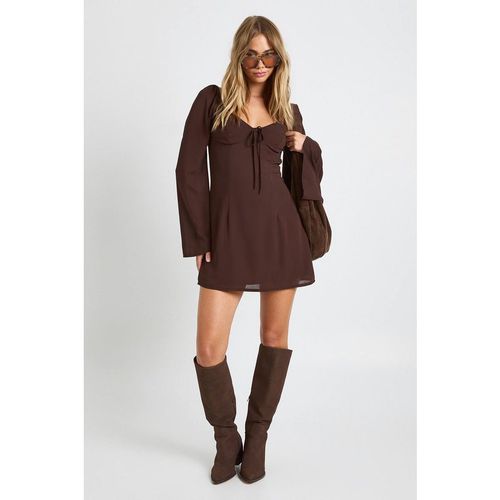 Boohoo Women's Lace Cup Detail Milkmaid Dress in Chocolate