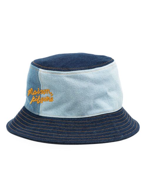 Logo-embroidered denim bucket hat - Blue