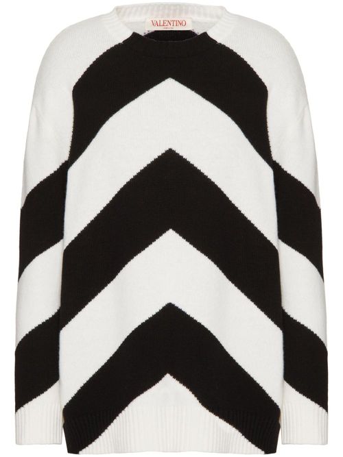 Chevron-pattern virgin wool jumper - White