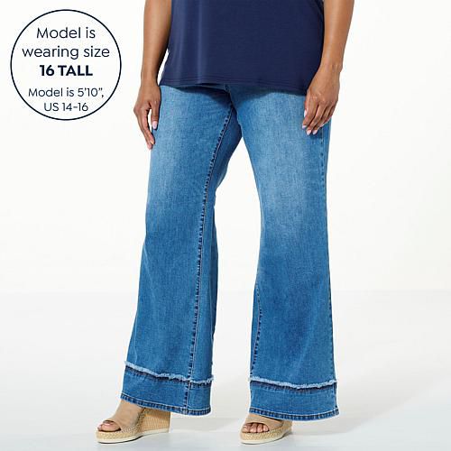 New Classic Stretch Denim Frayed Wide-Leg Jean - Blue