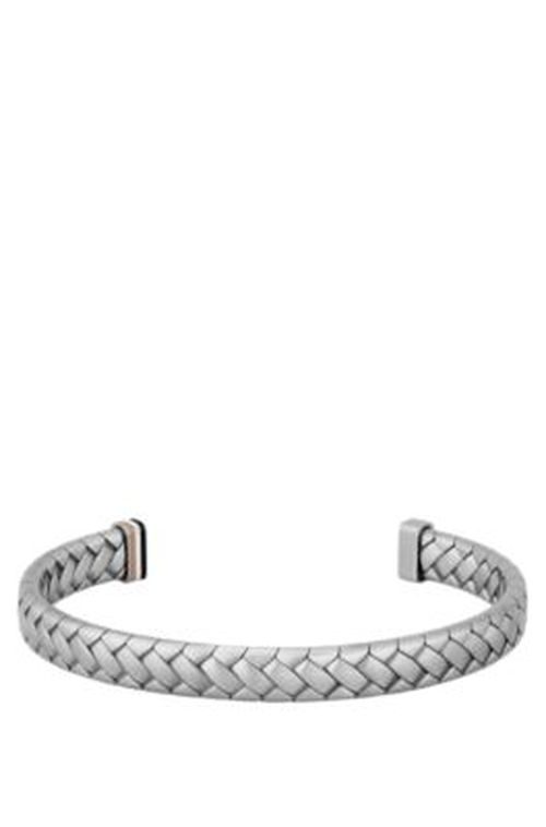 BOSS Silver-tone cuff with herringbone pattern - Men's Jewellery