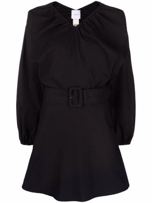 Balloon-sleeve belted mini dress