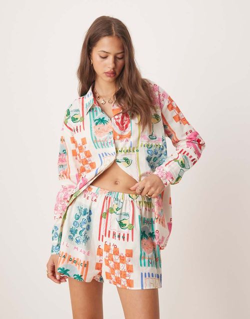 Shorts co-ord in resort print-Multi