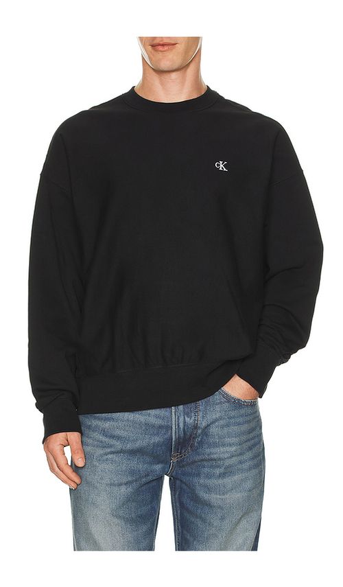 Calvin Klein Premium Terry Monogram Sweatshirt in Black. - L also in M, XL/1X