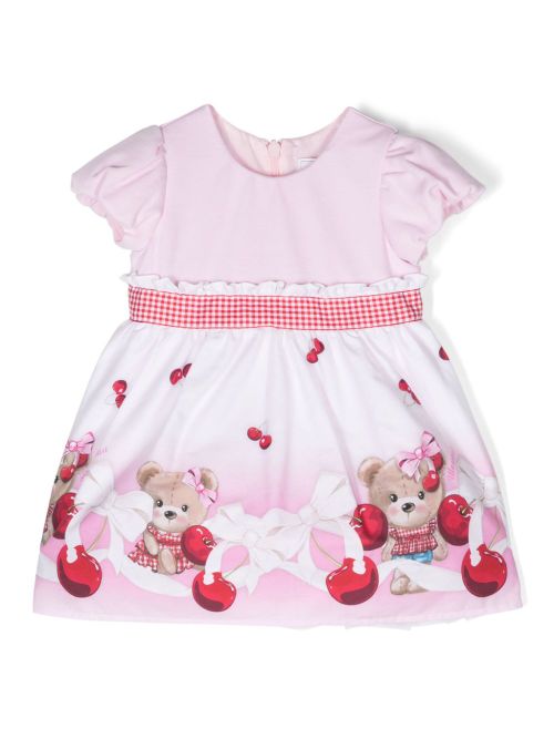 Teddy Bear-print flared dress - Pink