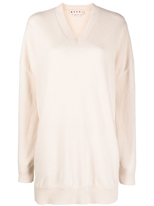 Knitted V-neck long-sleeve jumper - Neutrals
