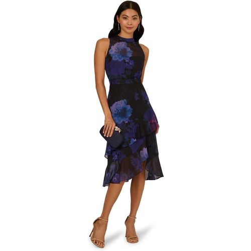 Adrianna Papell Womens Halter Glitter Midi Dress - Black