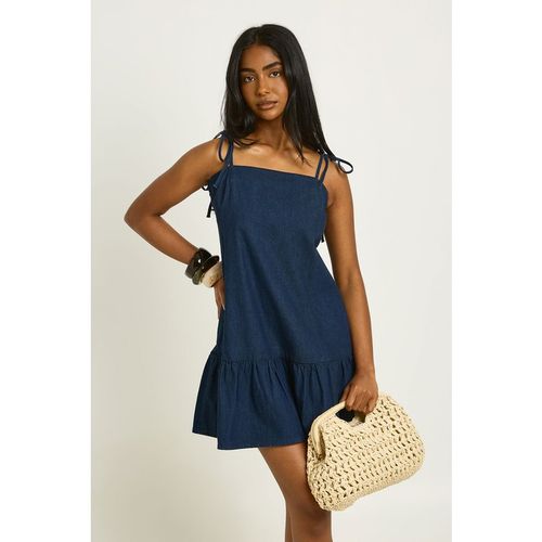 Boohoo Womens Strappy Dropped Hem Denim Mini Dress - Indigo Blue