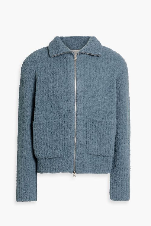 Ribbed bouclé-knit wool-blend zip-up sweater - Blue - IT 50