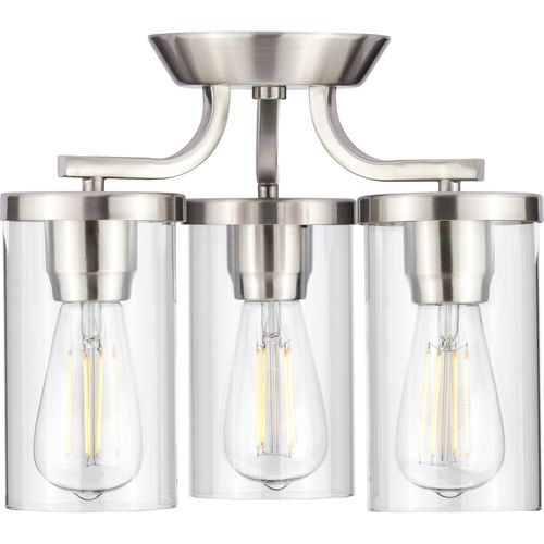 Brushed Nickel Three Light Semi Flush Mount from the Lassiter Collection