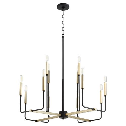 Lacy 12-Light Chandelier in Textured Black w with Aged Bra